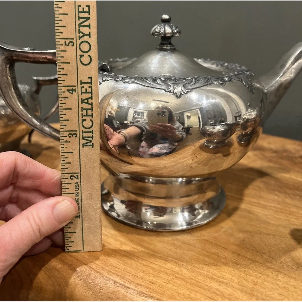 Vintage Forbes Silver Co 244 Tea Set 4 Piece Teapot, Sugar Bowls, Creamer